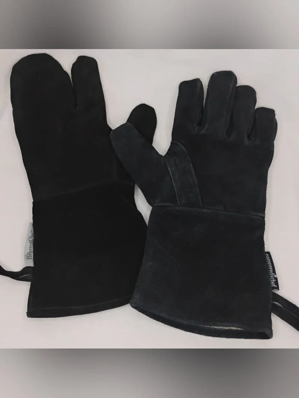 Vintage The Pampered Chef Black Suede Oven Mitts BBQ Grill Gloves Heat Resistant
